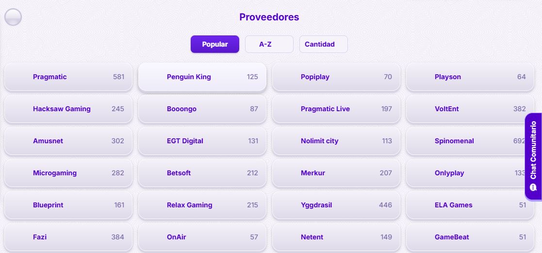 Busca tus proveedores favoritos de slots y juegos